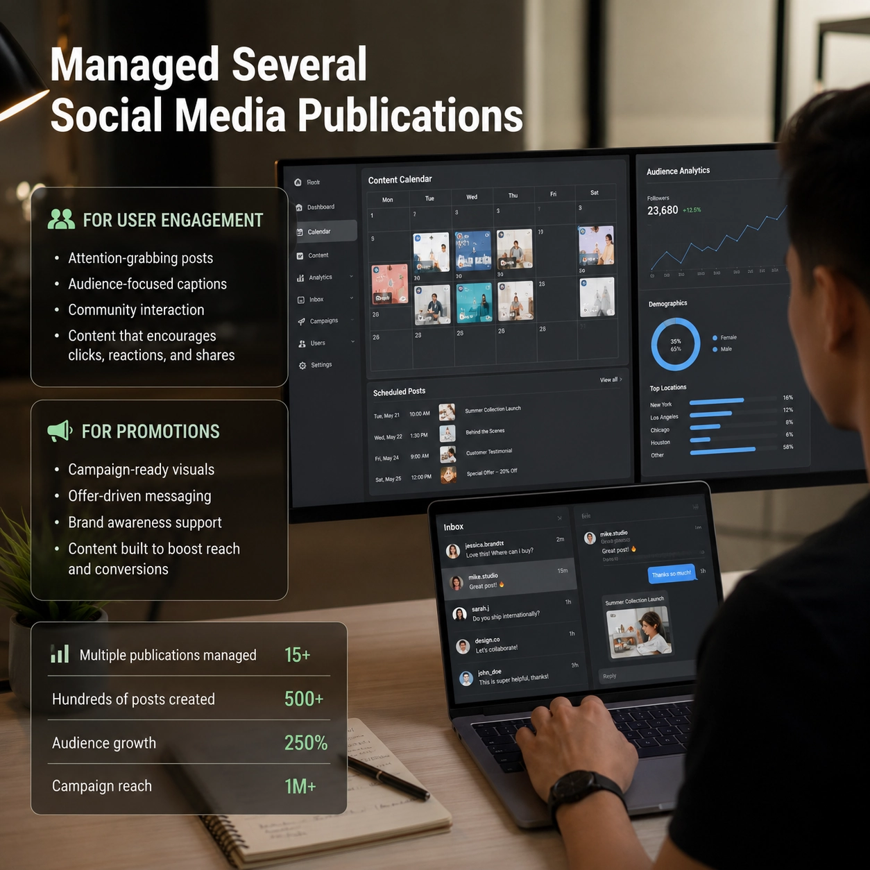 Managed several social media publications